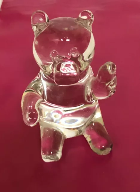 Vintage Miniature Teddy Bear Figurine Clear Glass Animal 1.5"