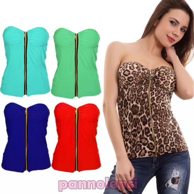 BUSTINO CORSETTO DONNA imbottito top zip sottogiacca bustier CC