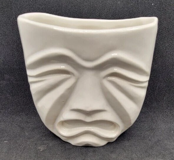 Vintage Mcm White Glazed Ceramic Arts Studio Comedy & Tragedy Vase 3.5" Tall Vintage Mcm White Glazed Ceramic Arts Studio Comedy & Tragedy Vase 3.5" Tall