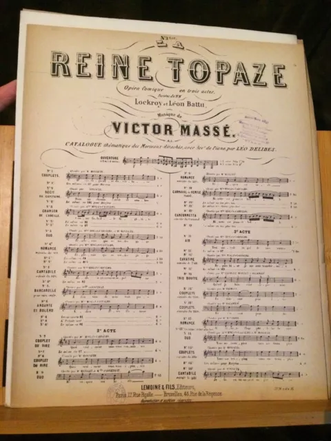 Victor Massé La Reine Topaze partition chant piano numéro 3ter chanson Lemoine