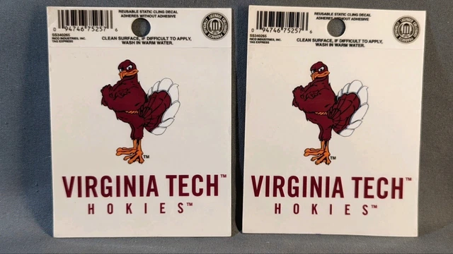 Set Of 2 Virginia Tech Hokies 3” x 3 1/2” Static Cling Window Decal Emblem NCAA