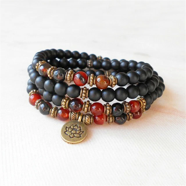 8 mm 108 perles de Bouddha onyx noir bracelet Mala méditation faite main 2