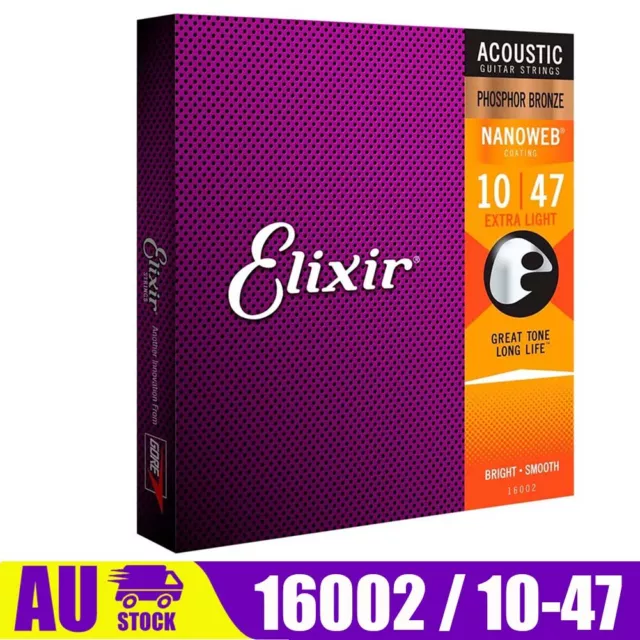 For Elixir 16002-010 Acoustic Guitar Strings Nanoweb Phosphor Bronze 16002 NEW