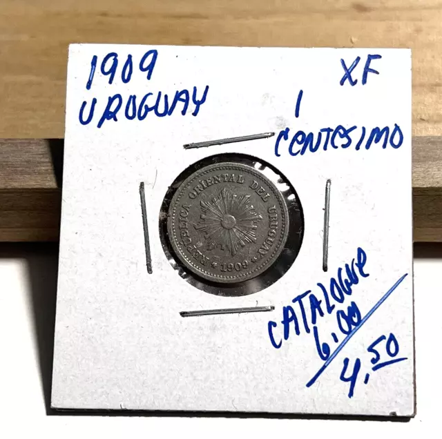 1909 Uruguay 1 Centesimos XF (INV F)