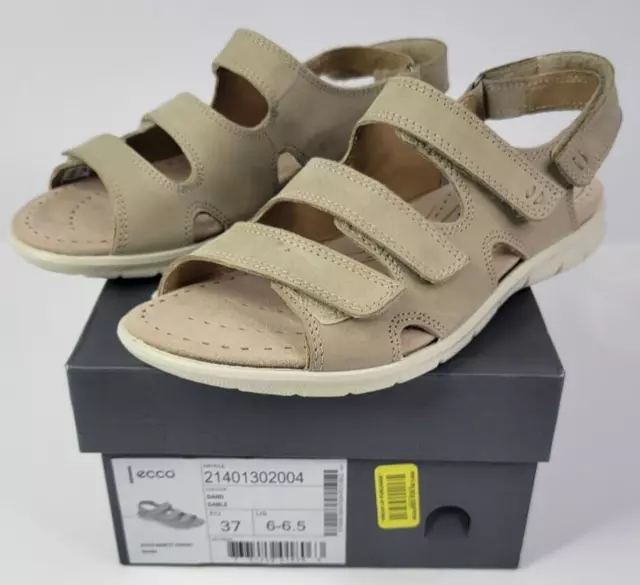 New Womens Ecco Babett Beige Sandals Size 6-6.5 EU 37 Sand Hook Loop Strappy