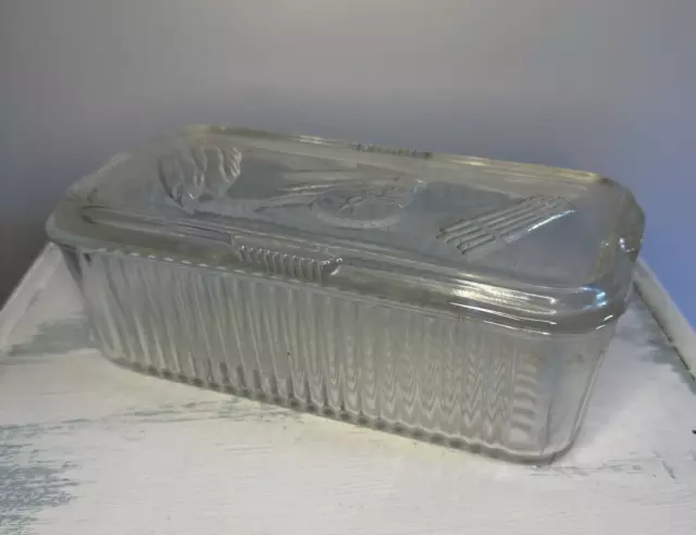 Vintage Federal Glass Refrigerator Dish Ribbed Storage Container 8.5in x 4in