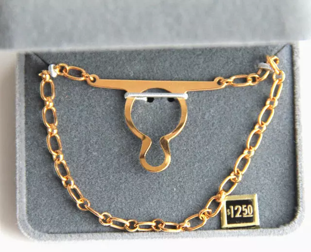 Anson Shirt Button Tie Chain Gold Tone Metal w/ Original Velveteen Case Vtg