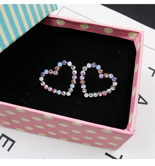 ZARD Teen Girls Cute Lovely Heart Shape Multi-Color Crystals Stud Earrings
