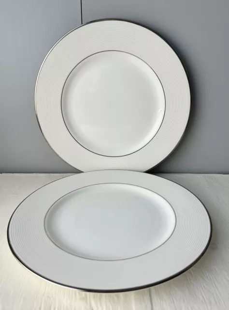 Set 2 Lenox Opal Innocence Stripe White/Platinum Bone China 10.75" Dinner Plates