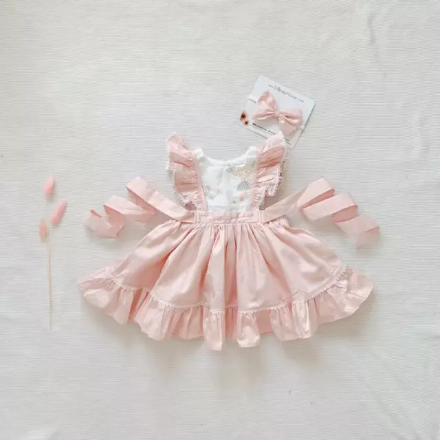 LollipopHouse Girls swing dress Ruffle Bib Dress + Bow - Peach