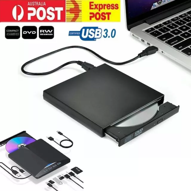Slim External Drive USB 3.0 Burner Player CD DVD RW Reader Writer For PC Laptop
