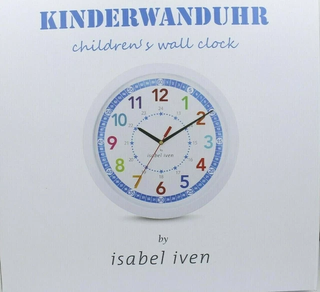 Isabel Iven Designer Kinderwanduhr Lautlose Farbenfrohe Lernuhr Junge & Mädchen