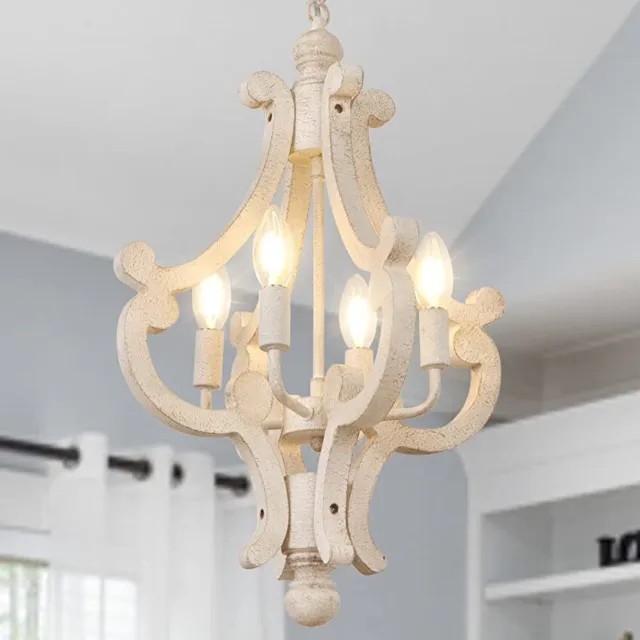 Wood Light Modern Chandelier Fixture White Pendant Living Room Kitchen Lamp Home