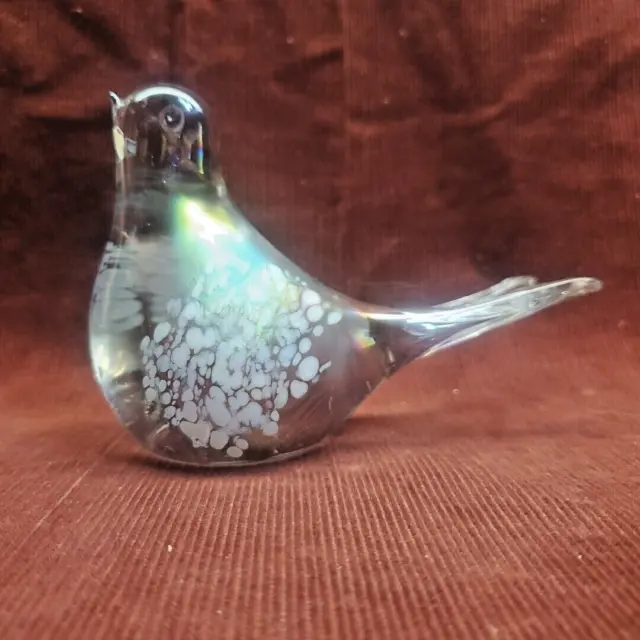 VTG Crystal Clear Iridescent Art Glass Bird Figurine Paperweight Hand Blown 5"