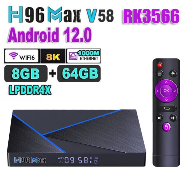 H96 Max V58 Android12 TV Box RK3566 2.4G/5G Wifi6  H.265 1000M Media Player