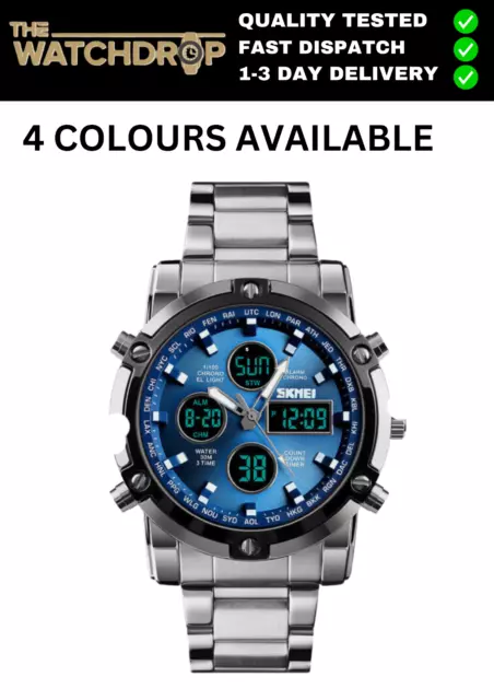 SKMEI Mens Wristwatch Waterproof Military Analogue Digital Watches chronograph
