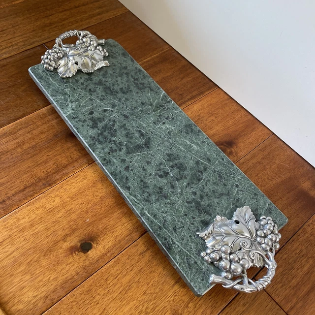 Marble Cheese Board 1986 Arthur Court Cast Aluminum 15 1/2" Grapes Jade Like