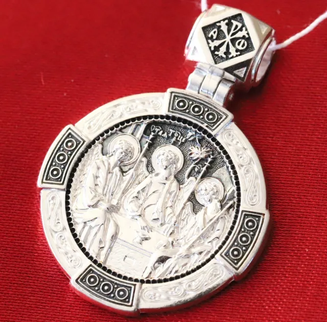 Holy Trinity Icon Christian Body Pendant Medal. Russian Orthodox Jewelry Silver