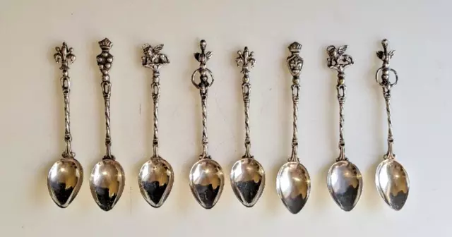 Set Of 8 Figural Demitasse Spoons 800 Fine Silver 3 1/2"
