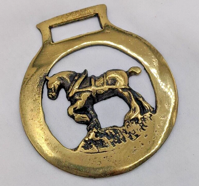 Brass Horse Medallion Vintage English Work Draft Shire Tack Farm Show Parade