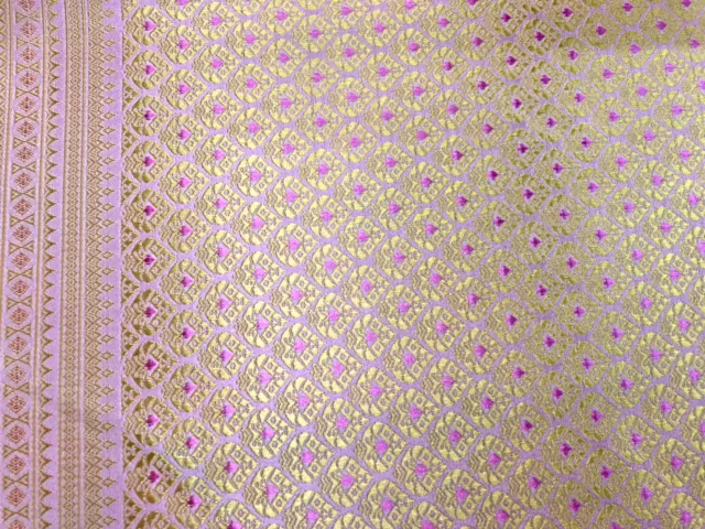 Pink Gold Thai Silk Traditional Fabric Wedding Dress Damask Pattern 40' Drape