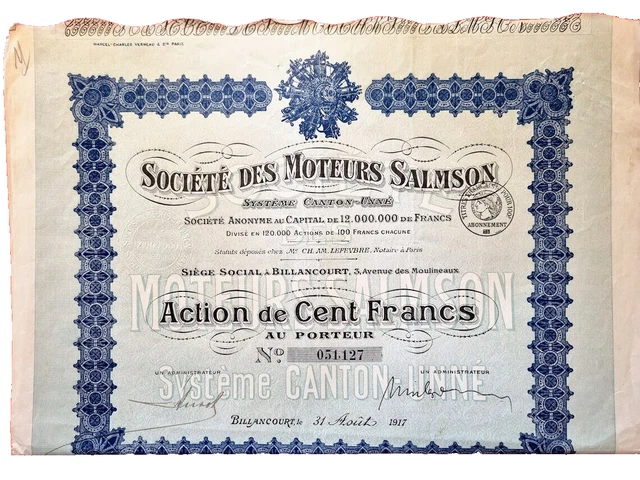 Aviation - Automobile - Société des Moteurs SALMSON 1917