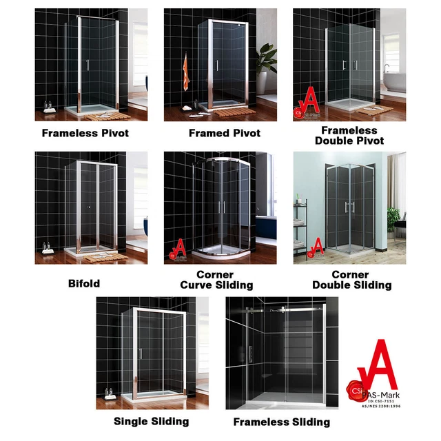 Shower Screen Pivot/Sliding/Bifold/Corner Entry Door & Glass Panel Reversible