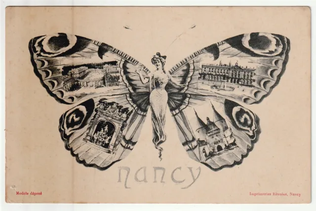 NANCY - CPA 54 - Carte Souvenir de Nancy - Femme Papillon 4 vues