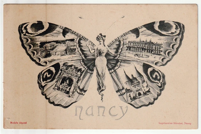 NANCY - CPA 54 - Nancy Remembrance Card - Butterfly Woman 4 Views