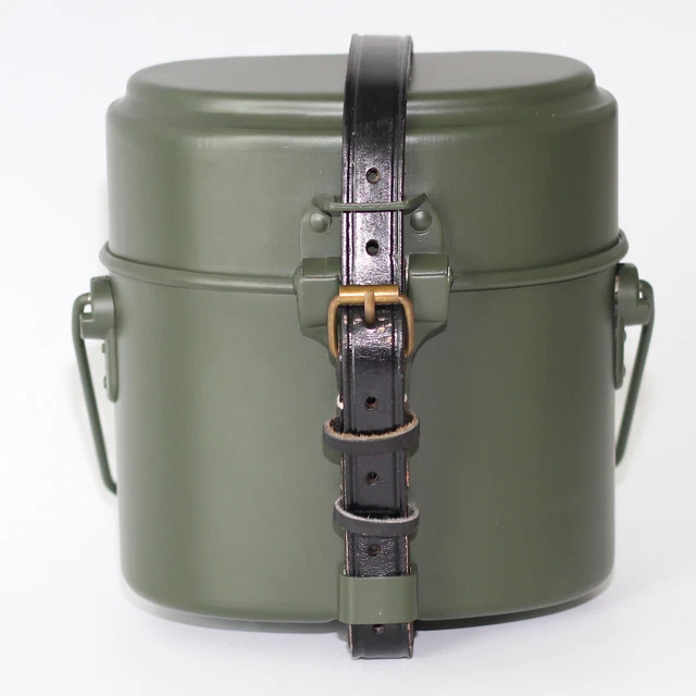 POST WAR WEST German Mess Kit Tin and Leather Strap Green 28.49 PicClick
