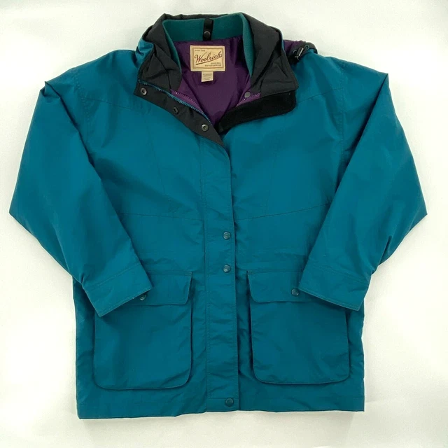 Woolrich Womens Jacket Womens Medium Teal Blue Green Hooded Pockets Nylon