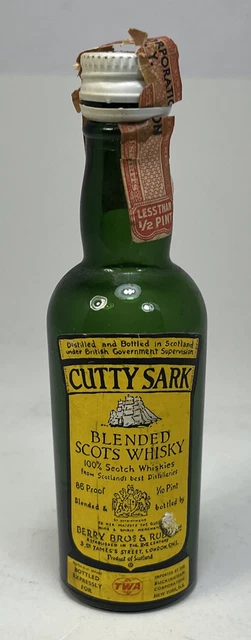 Cutty Sark Scots Blended Whisky 1/10 Pint Miniature Bottle TWA Empty Full Seal