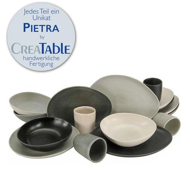 CreaTable PIETRA Geschirrset - 4-teiliges Steinzeug Set Aus Portugal