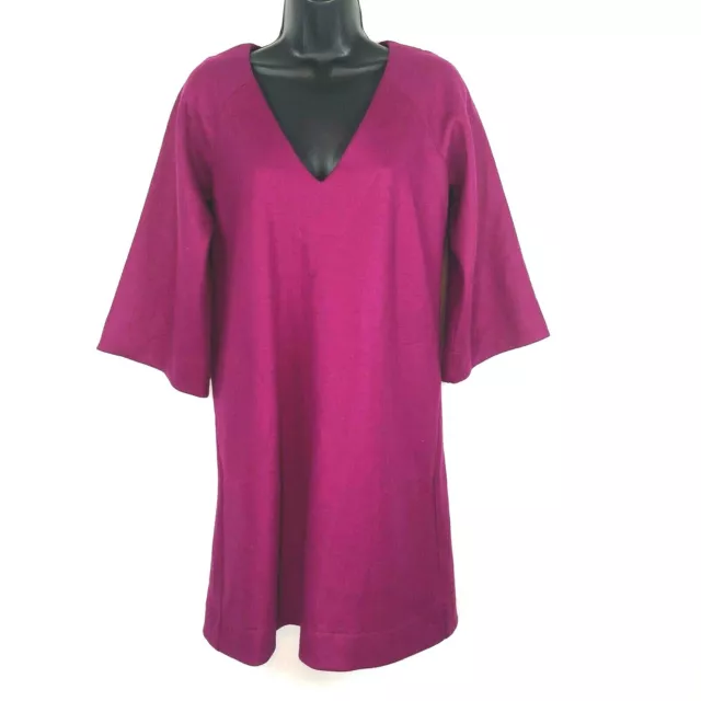 Diane Von Furstenberg Aidia Dress 2 DVF Raspberry Bell Sleeve Shift Wool Pocket