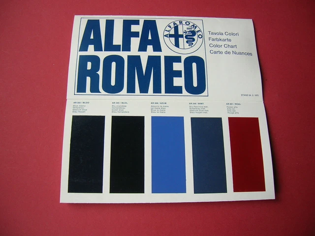 FARBKARTE ALFA ROMEO Giulia Spider Fastback Veloce GT Junior Alfetta ...
