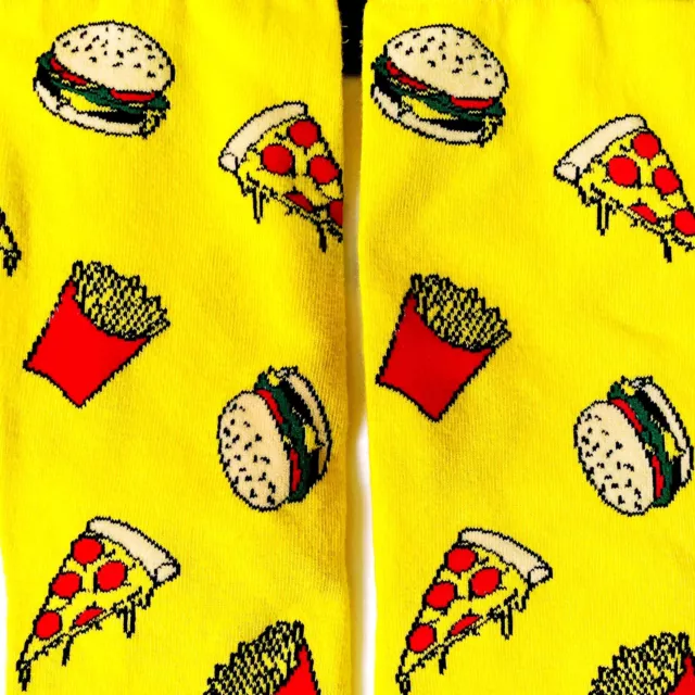 Odd Sox Junk Food Crew Socks Fast Food Pizza Burgers Fries Yellow Mens Womens 3