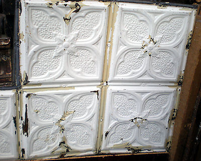 Antique Victorian Ceiling Tin Tile Gothic Quatrefoil Flowers Shabby Chic Cottage 3