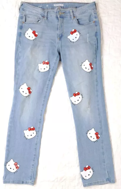 Hello Kitty Sonoma Mom Jeans Straight Leg Size 12R Denim 33x30 Kawaii Stretch