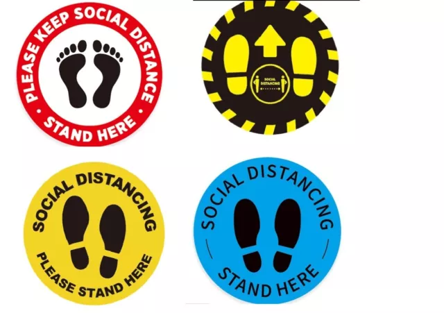 8PCS 24cm Social Distancing Stickers Keep Your Distance Shop Floor Warning Signs