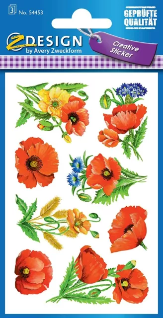 AVERY Zweckform 54453 Deko Sticker Mohnblumen 24 Aufkleber