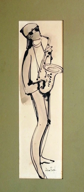 Nissan Engel: Saxophonist/ Israeli American French Jewish Jazz Modern Watercolor