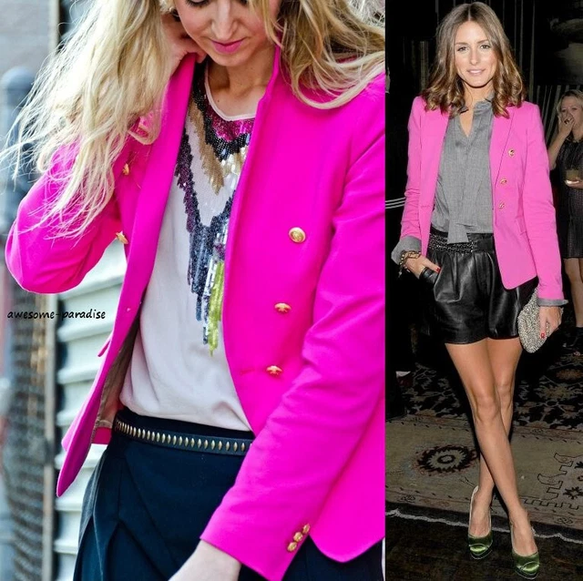 RARE ZARA HOT Pink Boyfriend Blazer With Gold Buttons Jacket Coat Small