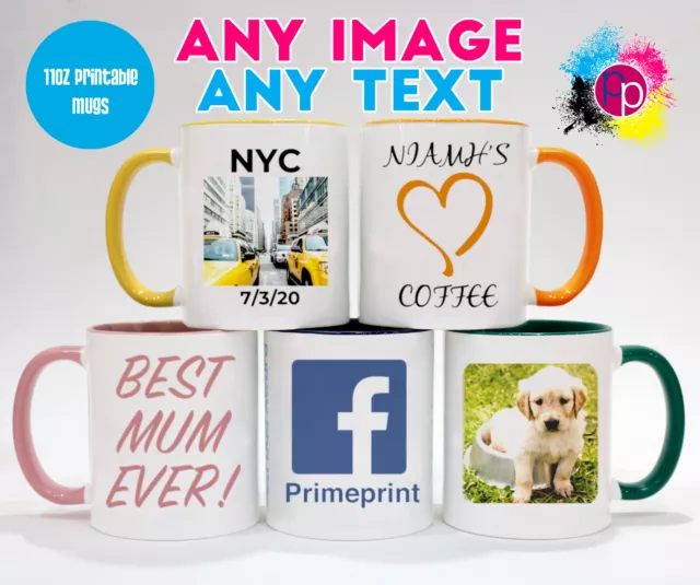 Personalised Custom Text and Photo Coloured Inside Mug Coffee Cup Printed Gifts