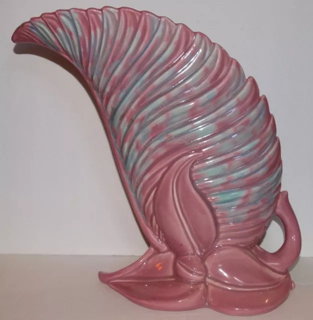 Vintage Large Pink & Blue Royal Haeger Pottery R138 USA Fern Leaf Vase Planter