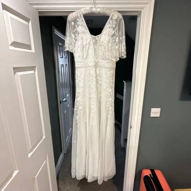 MONSOON IVORY WEDDING Dress Strapless Sequin Floral Ribbon Skater Size 8 50.00 PicClick UK
