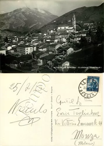 Cartolina di Clusone, panorama - Bergamo, 1950