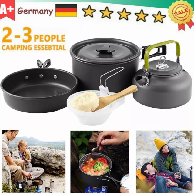 2-3 Person Camping Kochgeschirr Kochtopf Outdoor-Töpfe Bratpfanne Kettle Set