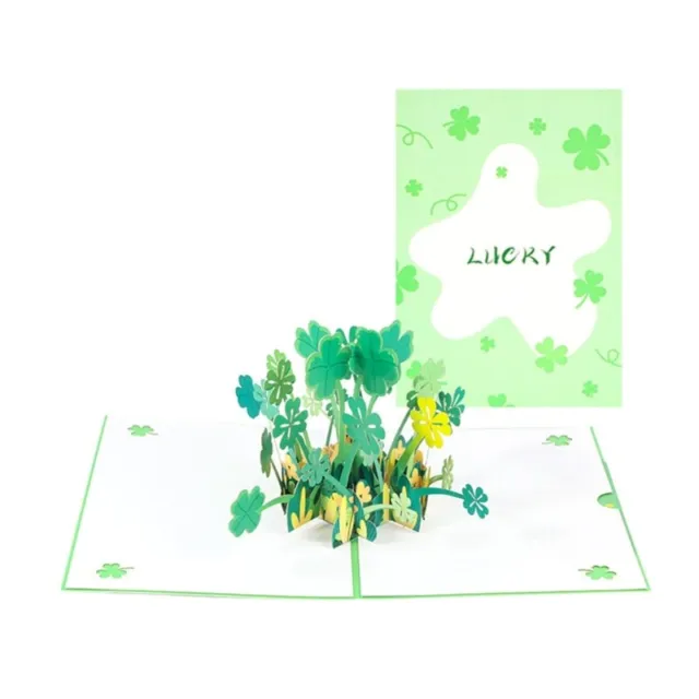 3D Gift Card Paper Shamrock Leaf 3D Popup Greeting Cards with Envelope Gift
