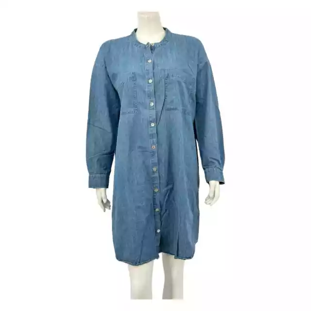 Eileen Fisher Womens Chambray Denim Button Front Dress Size Large Organic Cotton