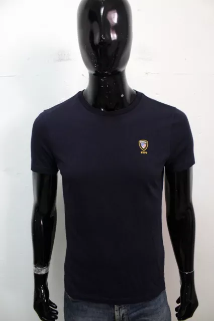 Blauer Maglia Uomo Taglia M Maglietta Blu In Cotone T-Shirt Logo Manica Corta